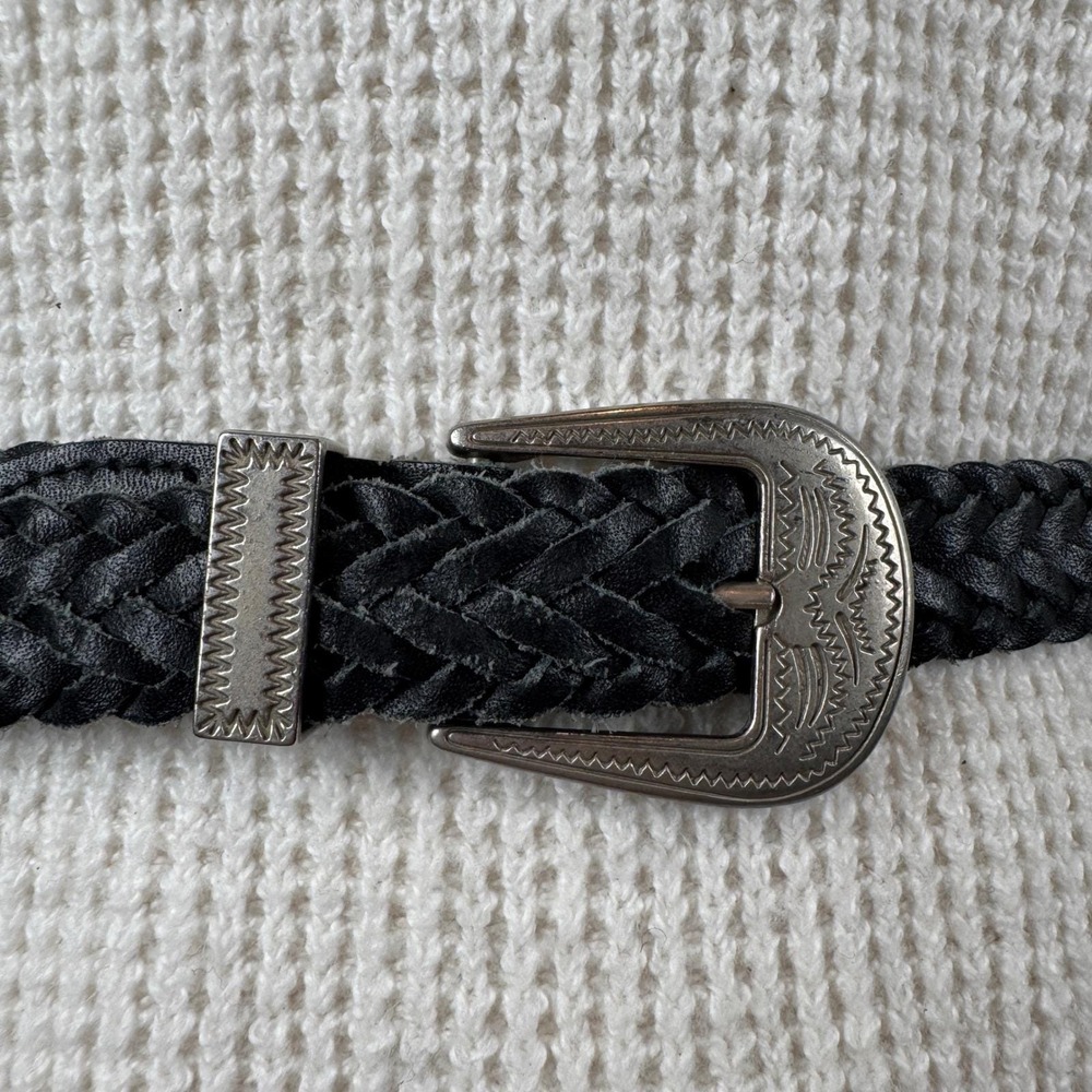 Festival Vintage 90s Western Cowgirl Bugle Boy Black Woven Leather Belt Women M